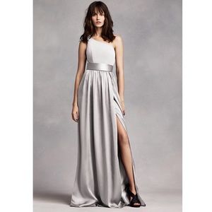 Size 4 Light Grey Shoulder Dress with Satin Sash
